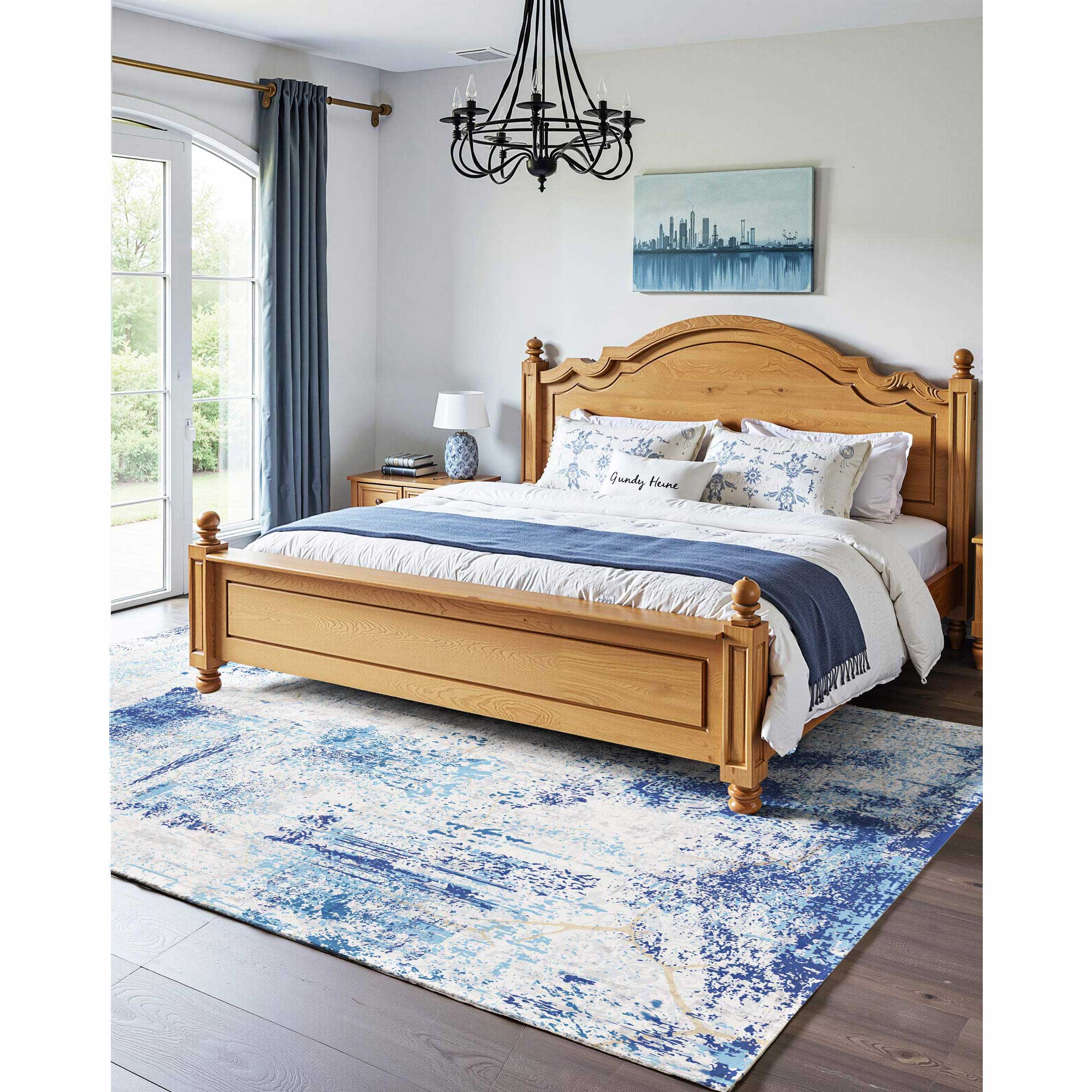 Large Area Rug 5 X 7 Ft Anti-Skid And Tear-Resistant Floor Mat Modern Blue_maomaolike.com